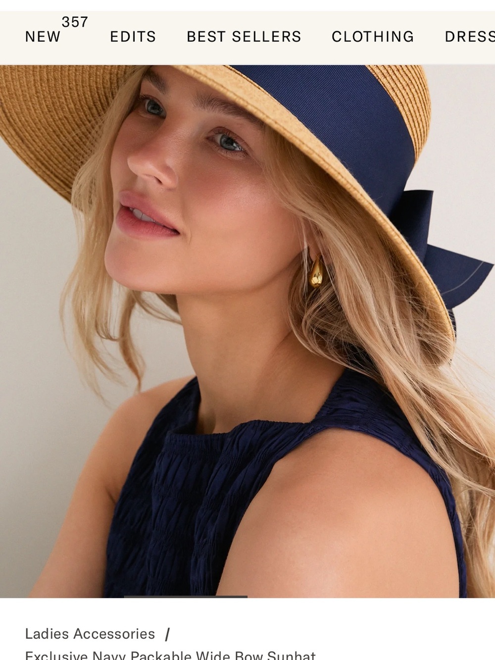 Toucan Hat Exclusive Navy Packable Wide Bow Sunhat